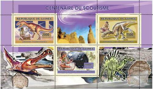 Guinea - Dinosaurs, Minerals - 3 Stamp Sheet 7B-035