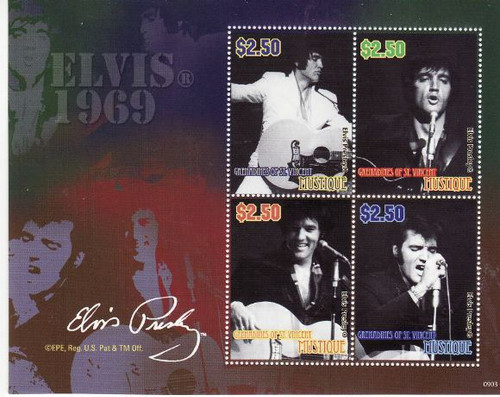 St Vincent - Elvis Presley on Stamps - 4 Stamp Mint Sheet SGM0903
