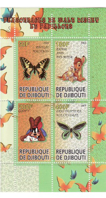 Disney & Butterflies - Mint Sheet of 4 MNH - SV0544