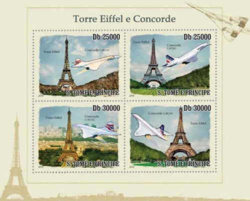 St Thomas - 2010 Eiffel Tower & Concorde - 4 Stamp Sheet ST10103a