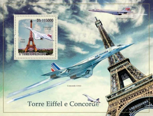 St Thomas - 2010 Eiffel Tower & Concorde Stamp Souvenir Sheet ST10103b