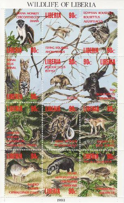 Liberia - Wildlife - 12 Stamp Mint Sheet MNH - 12A-043