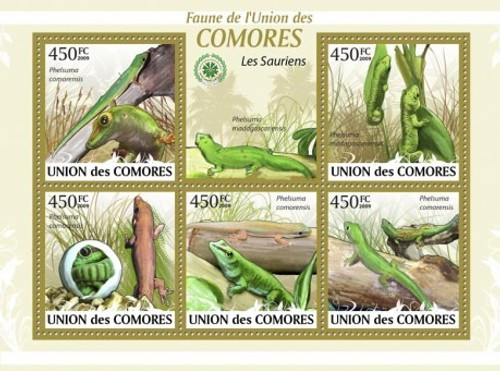 Comoros - Lizards - 5 Stamp Mint Sheet MNH - 3E-171