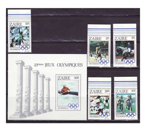 Zaire - 1984 Summer Olympic Games - 5 Stamp & S/S Mint Set - 1154-9