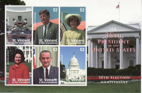 St Vincent - John F Kennedy, Jackie, LBJ - 6 Stamp Sheet MNH SAV1003