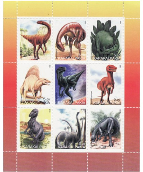 Dinosaurs on Stamps - 9 Stamp Mint Sheet  MNH - 11B-023