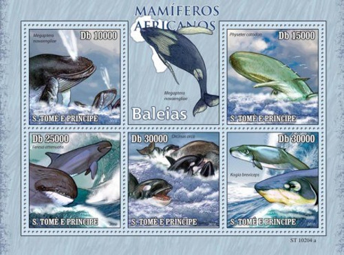 St Thomas - Whales - 5 Stamp Mint Sheet MNH - ST10204a