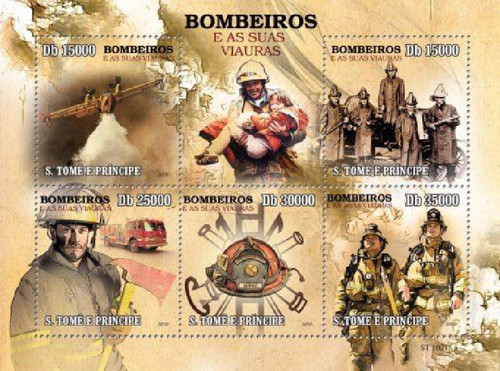 St Thomas - 2010 - Firefighters - 5 Stamp Mint Sheet - ST10215a