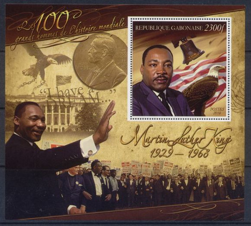 Gabon - Martin Luther King on Stamps, Mint Stamp Souvenir Sheet 7F-035