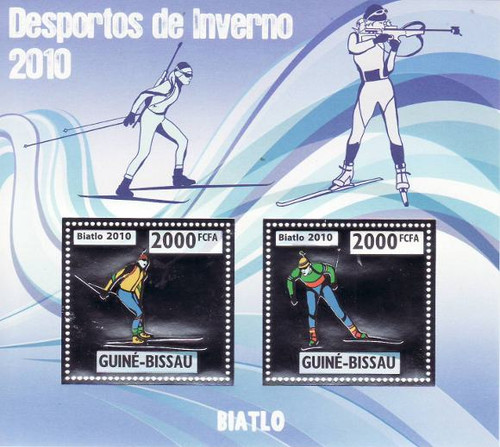 Guinea-Bissau Biathlon - Sheet of 2 Silver Foil Stamps - GB10211s
