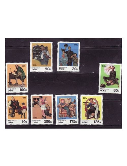 Zaire - Rockwell Paintings - 8 Stamp Mint Set - 1005-12