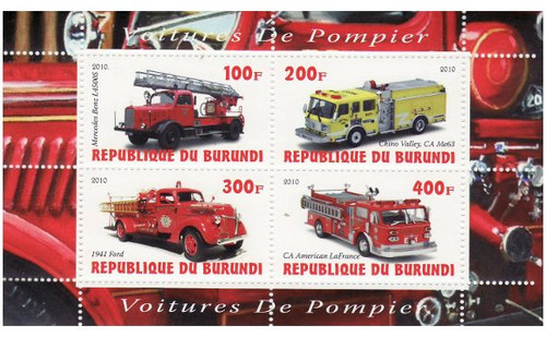 Burundi - Fire Engines - 4 Stamp Mint Sheet MNH 2J-068