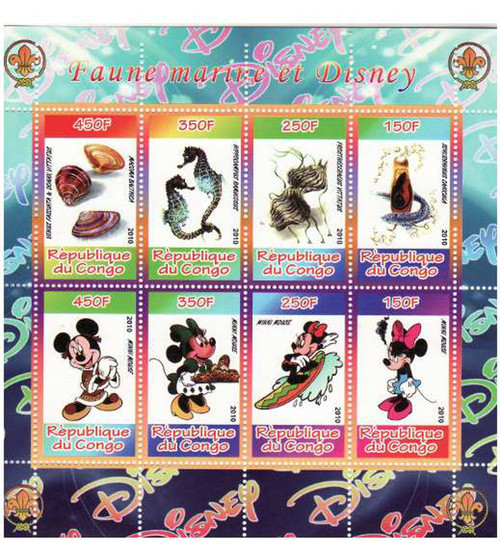 Congo - Disney & Sea Life - 8 Stamp Mint Sheet - SV0598