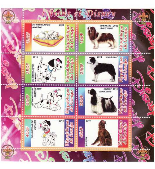 Congo - Disney & Dogs - 8 Stamp Mint Sheet MNH - SV0603