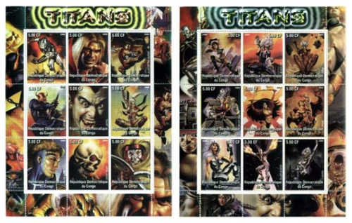 Titans Super Heroes on Stamps - Set of 2 Sheets with 9 Stamps 6226-7
