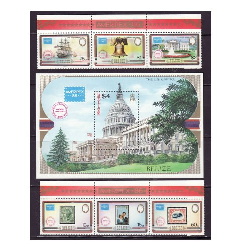 Belize - U.S. Landmarks - 2-3 Stamp Strips & S/S 820-2
