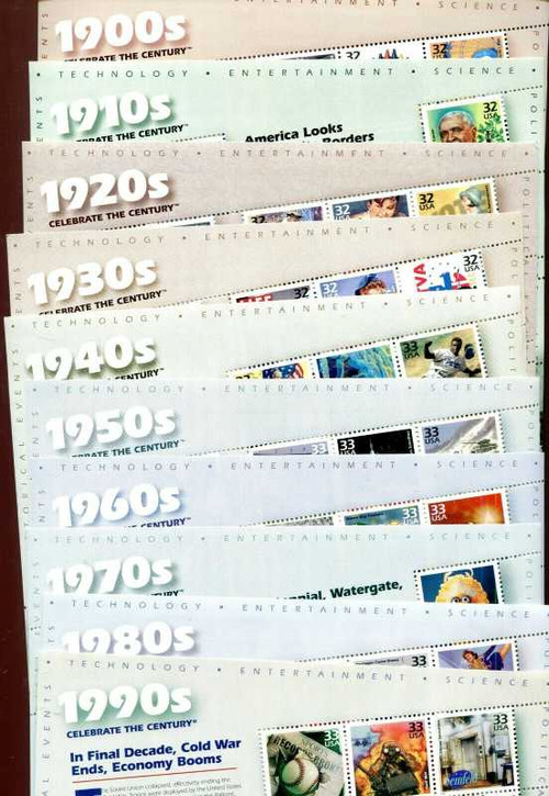 US Stamp - Celebrate the Century 1900-90 10 Sheet Complete Set Scott  #3182-91