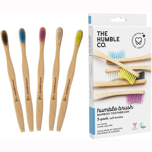 The Humble Co. Family 5 Pack - Flat Handle Toothbrushes