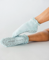 Aqua Pearl Ruffle Ankle Grip Sock