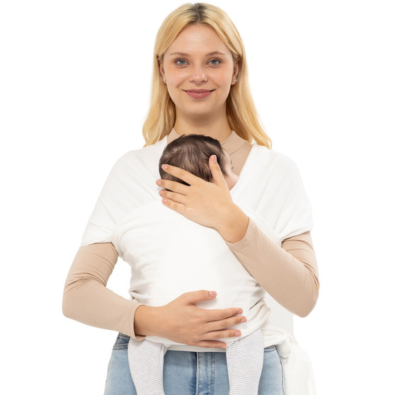Noone White Wrap Sling. Best Infant Wrap Sling Carrier from Newborns and Toddler. Learn How to Wrap a Baby Sling and Breastfeeding.