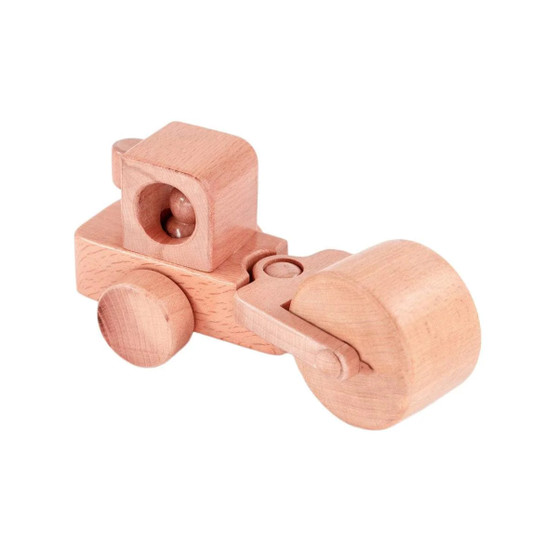 Wooden Steamroller Toy in Yellow – Side View