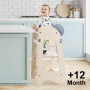 White minimalist birch wood learning tower for toddlers and kids