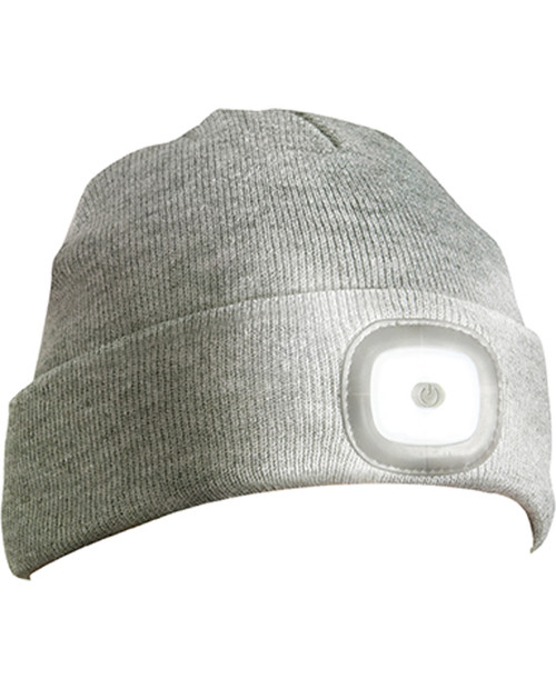 BEANIE WITH INTEGRATED LED LIGHT, USB RECHARGE, GREY, 6PC DISPLAY LA114HG