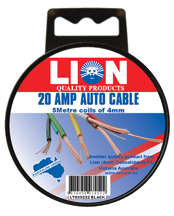 AUTO CABLE. 20AMP X 4MM BLACK 5M LT039Z22