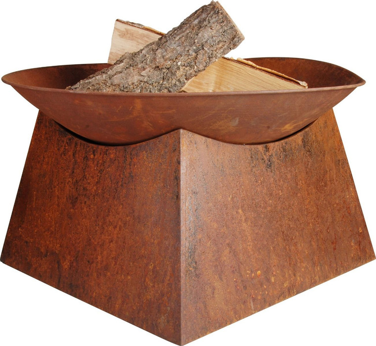 Rustic Square Base Round Firebowl w/ Base 56.5x56.5x34cm