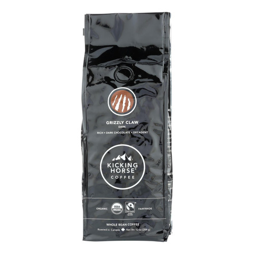 Kicking Horse Coffee - Organic - Whole Bean - Grizzly Claw - Dark Roast - 10 Oz - Case Of 6