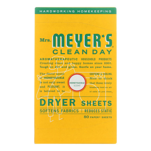 Mrs. Meyer's Clean Day - Dryer Sheets - Honeysuckle - Case Of 12 - 80 Sheets