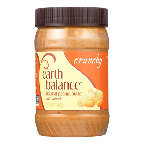 Earth Balance Crunchy Peanut Butter And Flaxseed - Case Of 12 - 16 Oz.