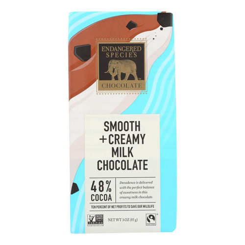 Endangered Species Natural Chocolate Bars - Milk Chocolate - 48 Percent Cocoa - 3 Oz Bars - Case Of 12