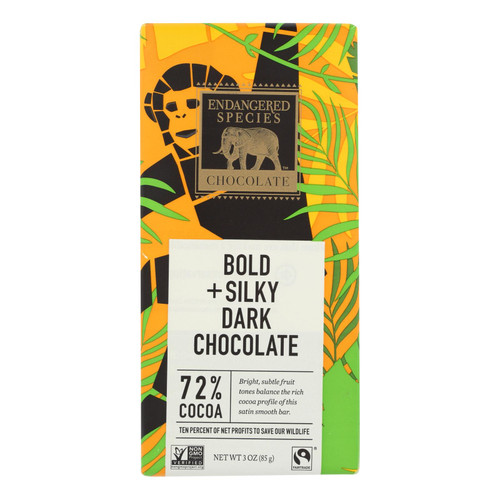 Endangered Species Natural Chocolate Bars - Dark Chocolate - 72 Percent Cocoa - 3 Oz Bars - Case Of 12