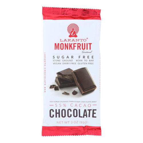 Lakanto - Monkfruit Sweetened Chocolate Bar - 55% Cocoa - Case Of 8 - 3 Oz.