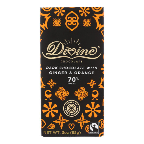 Divine - Bar Dark Chocolate 70% Gng/orng - Case Of 12 - 3 Oz