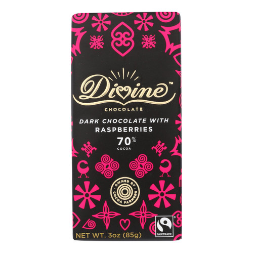 Divine - Bar Dark Chocolate W/raspberry - Case Of 12 - 3 Oz