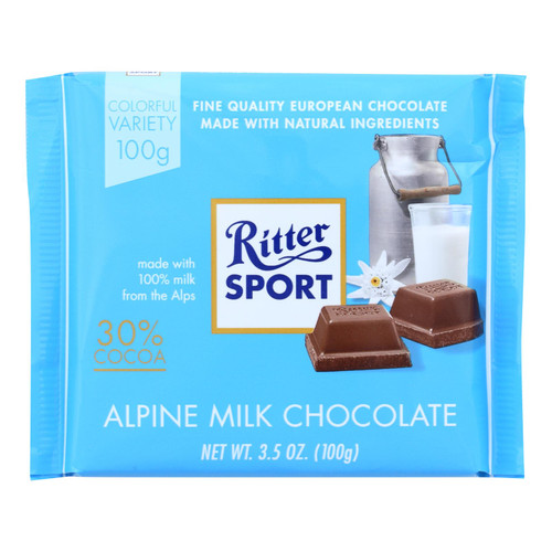 Ritter Sport Chocolate Bar - Milk Chocolate - 30 Percent Cocoa - Alpine - 3.5 Oz Bars - Case Of 12