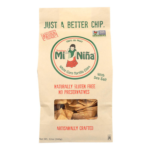 Mi Nina's White Corn Tortilla Chips With Sea Salt  - Case Of 9 - 12 Oz