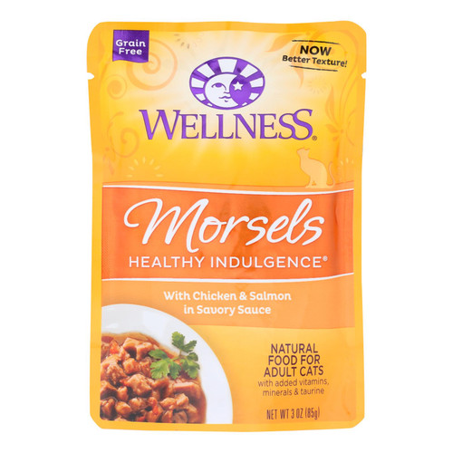 Wellness Pet Products Cat Food - Morsels With Chicken And Salmon In Savory Sauce - Case Of 24 - 3 Oz.