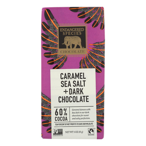 Endangered Species Chocolate Bar - Dark Chocolate - Caramel - Sea Salt - 3 Oz - Case Of 12