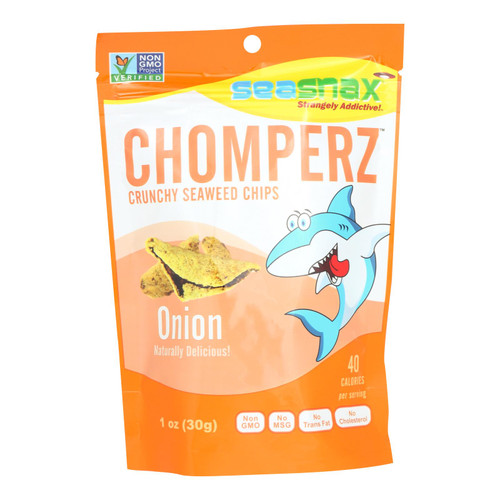 Seasnax Chomperz Onion Crunchy Seaweed Chips  - Case Of 8 - 1 Oz