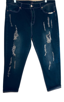 Blue Ripped Distressed Cuff Skinny Jeans
