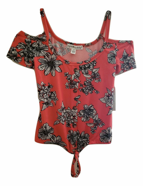 Red Flower Print Shoulder Out