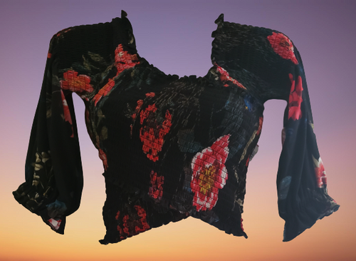 Black Floral Ruffle Cross Wrap