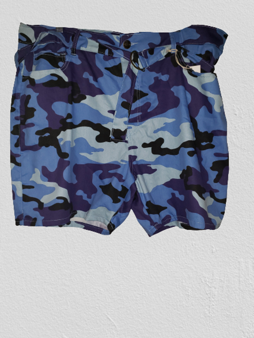 Blue Camo Twill Belted Shorts