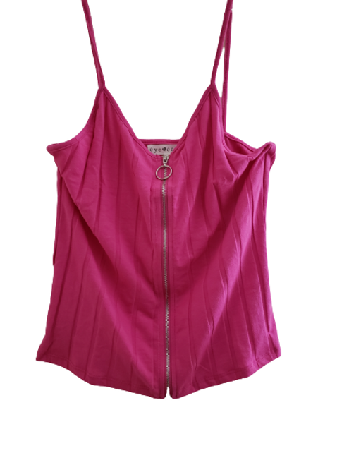 Pink Rib Zipper Down Top