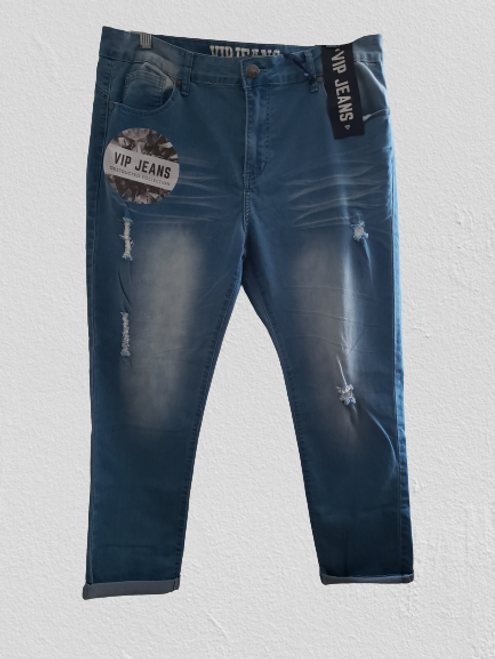 Blue Distress Cuff Jeans
