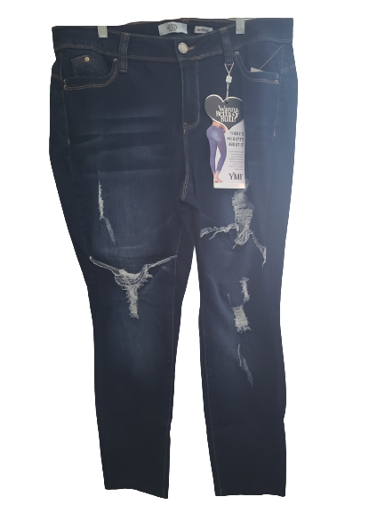 Dark Blue Layer Destruct Fray Hem Jeans