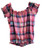 Rose Navy Plaid Button Ruffle